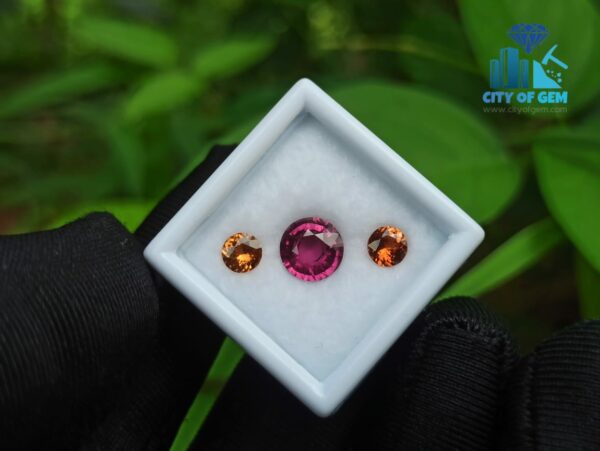 Natural Pink Rhodolite Garnet With Round Orange Zircon And Spessartite Gemstones For Jewelry