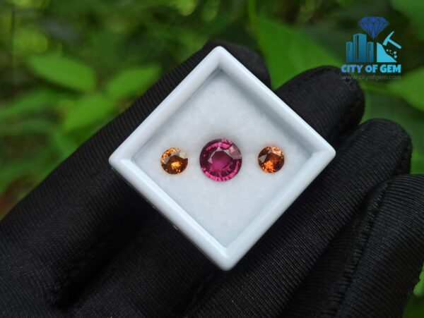 Natural Pink Rhodolite Garnet With Round Orange Zircon And Spessartite Gemstones For Jewelry