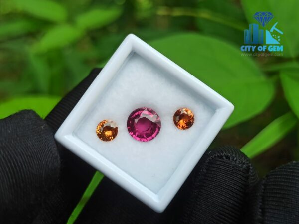 Natural Pink Rhodolite Garnet With Round Orange Zircon And Spessartite Gemstones For Jewelry