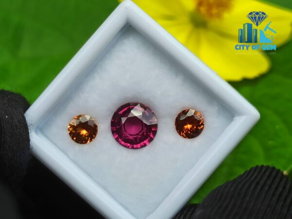 Natural Pink Rhodolite Garnet With Round Orange Zircon And Spessartite Gemstones For Jewelry