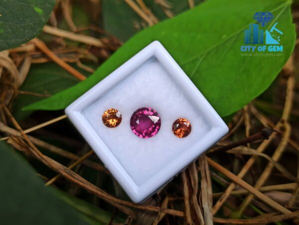 Natural Pink Rhodolite Garnet With Round Orange Zircon And Spessartite Gemstones For Jewelry