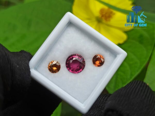 Natural Pink Rhodolite Garnet With Round Orange Zircon And Spessartite Gemstones For Jewelry