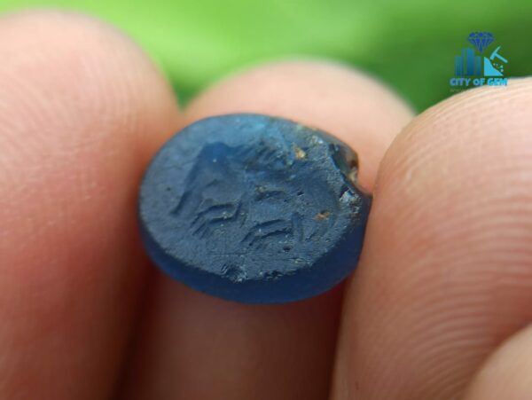 Natural Carved Blue Glass from Galpaya ancient mukakru Deposit