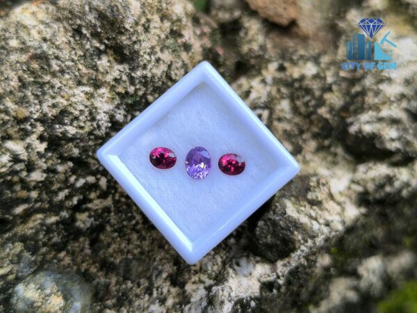 Ceylon Natural Purple Sapphire and Red Garnet Oval Pair for Jewelry Designs