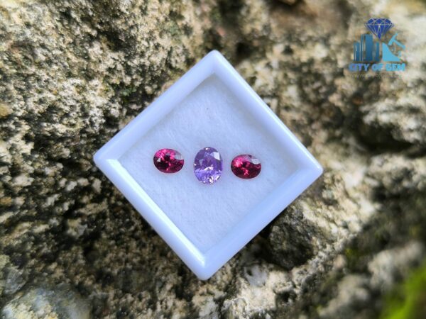 Ceylon Natural Purple Sapphire and Red Garnet Oval Pair for Jewelry Designs