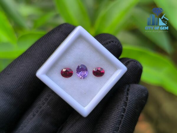 Ceylon Natural Purple Sapphire and Red Garnet Oval Pair for Jewelry Designs