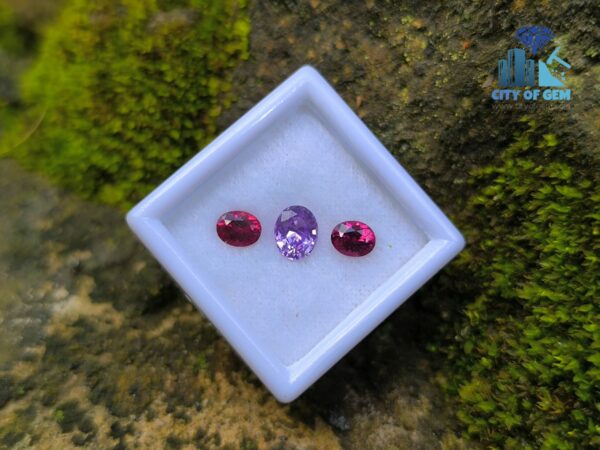 Ceylon Natural Purple Sapphire and Red Garnet Oval Pair for Jewelry Designs