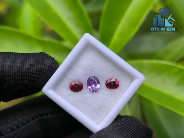 Ceylon Natural Purple Sapphire and Red Garnet Oval Pair for Jewelry Designs