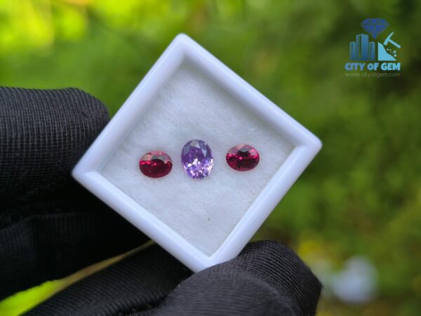 Ceylon Natural Purple Sapphire and Red Garnet Oval Pair for Jewelry Designs