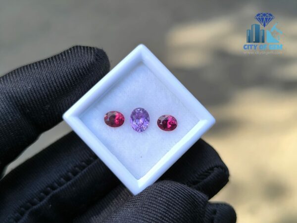Ceylon Natural Purple Sapphire and Red Garnet Oval Pair for Jewelry Designs