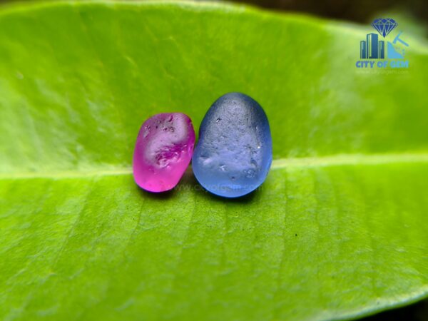 Facet Grade Ceylon Natural Blue Sapphire & Hot Pink Sapphire Alluvial Rough Couple