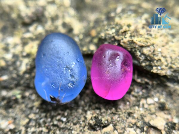 Facet Grade Ceylon Natural Blue Sapphire & Hot Pink Sapphire Alluvial Rough Couple