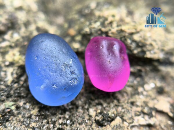 Facet Grade Ceylon Natural Blue Sapphire & Hot Pink Sapphire Alluvial Rough Couple