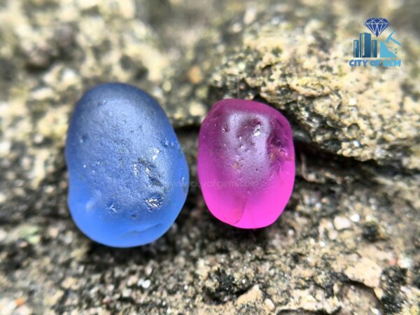 Facet Grade Ceylon Natural Blue Sapphire & Hot Pink Sapphire Alluvial Rough Couple