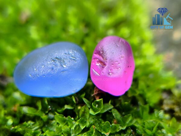 Facet Grade Ceylon Natural Blue Sapphire & Hot Pink Sapphire Alluvial Rough Couple