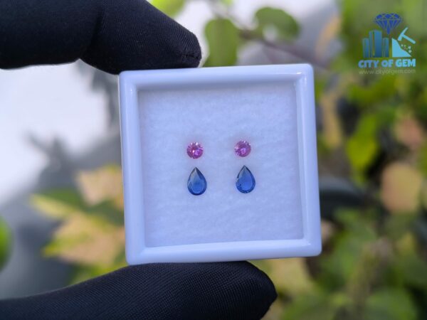 Ceylon Natural Blue Sapphire and Pink Sapphire Earrings Set