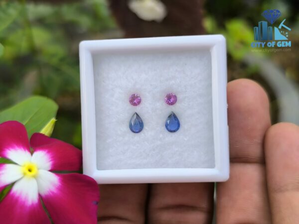 Ceylon Natural Blue Sapphire and Pink Sapphire Earrings Set