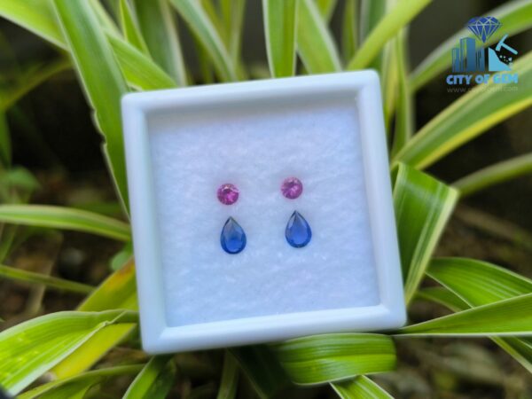 Ceylon Natural Blue Sapphire and Pink Sapphire Earrings Set