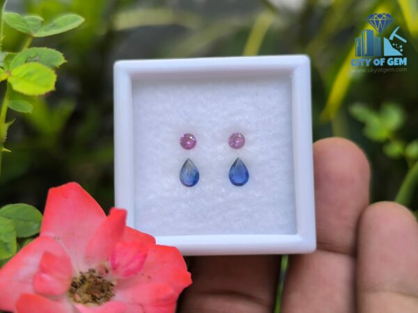 Ceylon Natural Blue Sapphire and Pink Sapphire Earrings Set