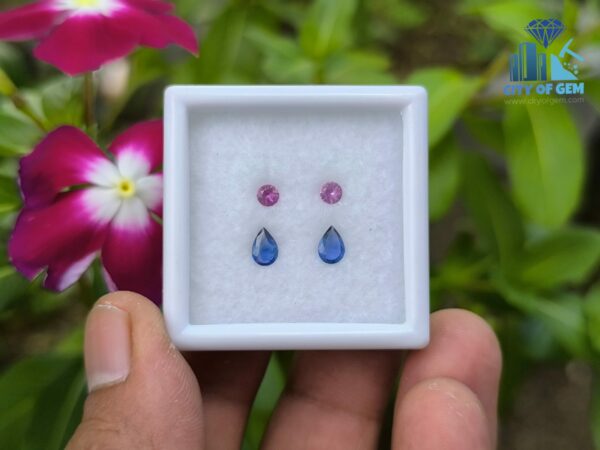 Ceylon Natural Blue Sapphire and Pink Sapphire Earrings Set