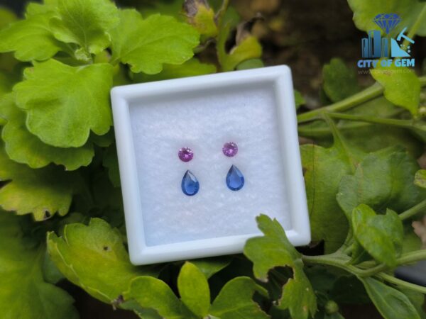 Ceylon Natural Blue Sapphire and Pink Sapphire Earrings Set
