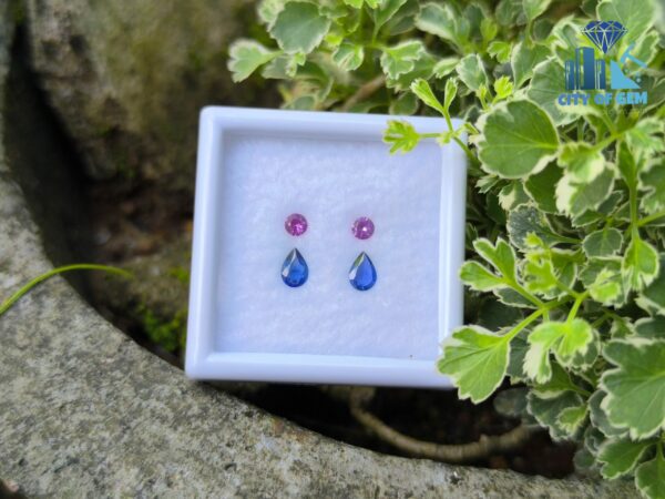 Ceylon Natural Blue Sapphire and Pink Sapphire Earrings Set