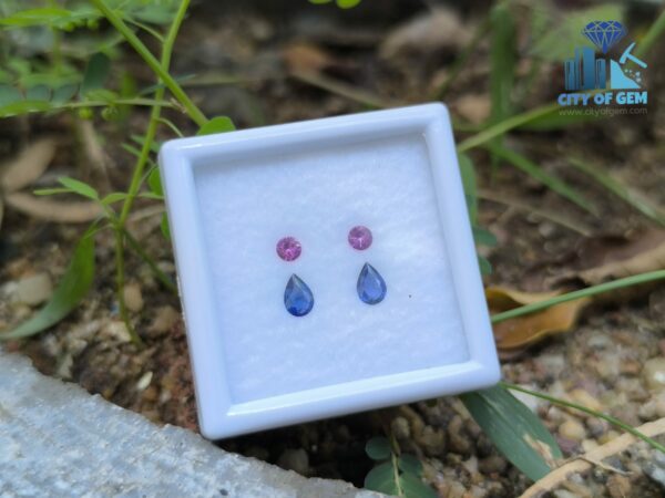 Ceylon Natural Blue Sapphire and Pink Sapphire Earrings Set