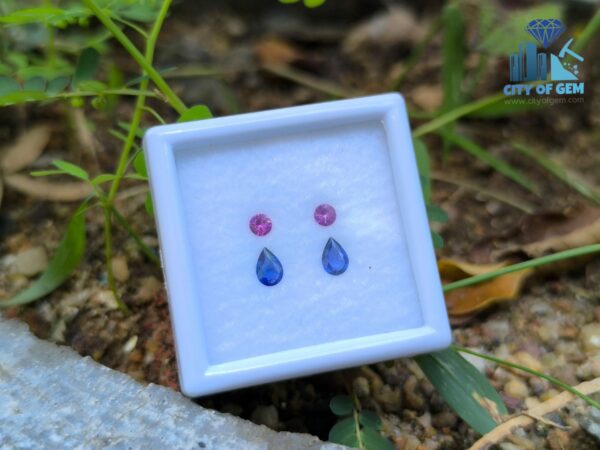 Ceylon Natural Blue Sapphire and Pink Sapphire Earrings Set
