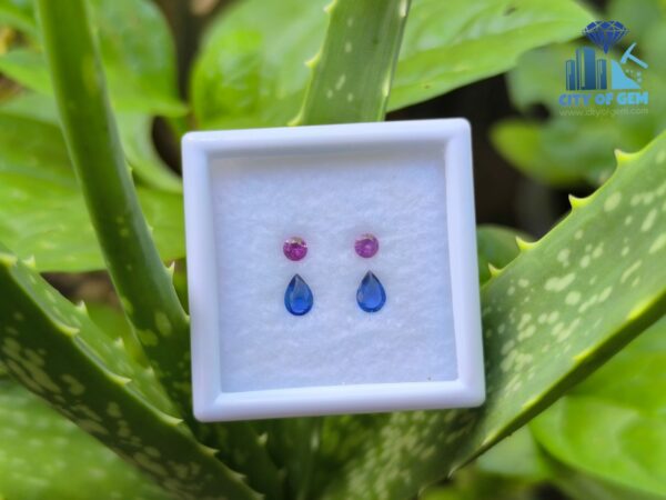 Ceylon Natural Blue Sapphire and Pink Sapphire Earrings Set