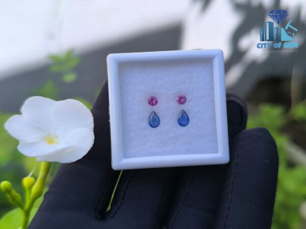 Ceylon Natural Blue Sapphire and Pink Sapphire Earrings Set