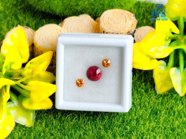 Ceylon Natural Pink Garnet Round & Hessonite Garnet Pair for Jewellery Design