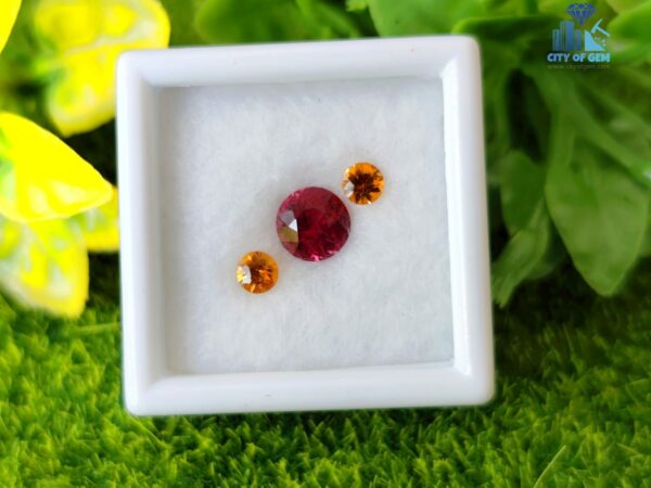 Ceylon Natural Pink Garnet Round & Hessonite Garnet Pair for Jewellery Design