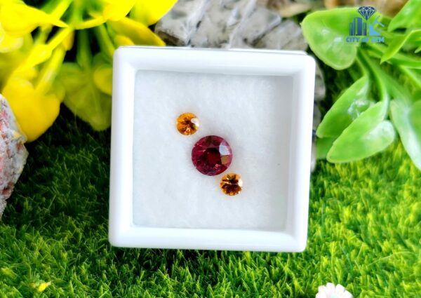 Ceylon Natural Pink Garnet Round & Hessonite Garnet Pair for Jewellery Design