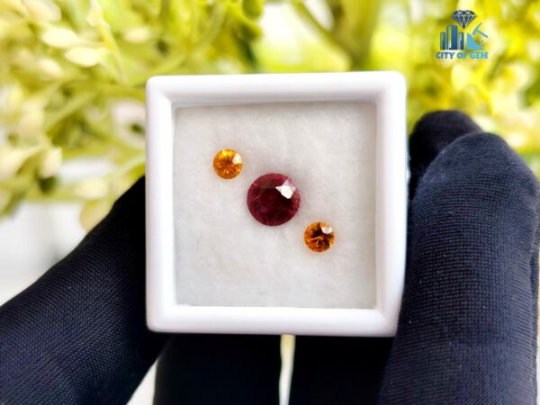 Ceylon Natural Pink Garnet Round & Hessonite Garnet Pair for Jewellery Design