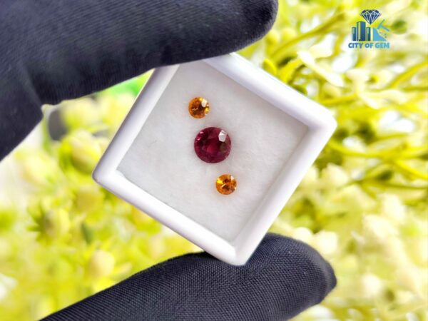 Ceylon Natural Pink Garnet Round & Hessonite Garnet Pair for Jewellery Design