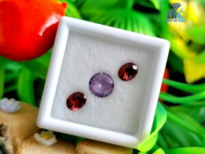 Ceylon Natural Violet Sapphire Round and Red Garnet Pair for Jewellery Design