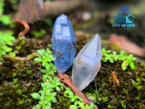 Ceylon Natural Double Terminated Blue Sapphire and White Sapphire Bipyramidal Complete Crystal Couple