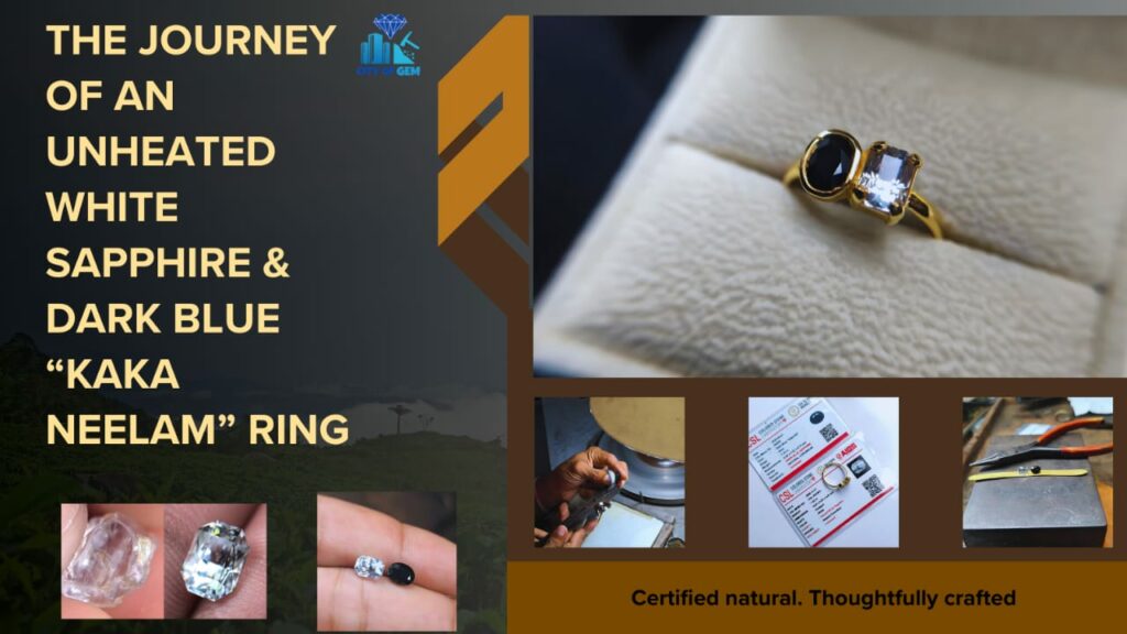 Unheated White Sapphire & Dark Blue “Kaka Neelam” Ring