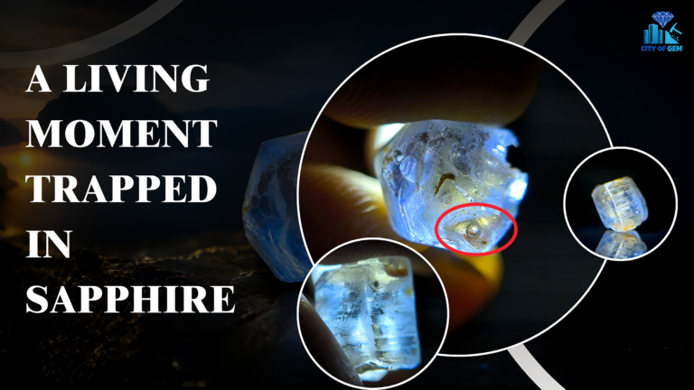 Ceylon Blue Sapphire Crystal with Eye-Visible Moving Gas Bubble Inclusion